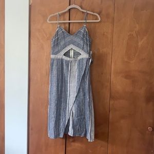 Express blue and white linen wrap dress